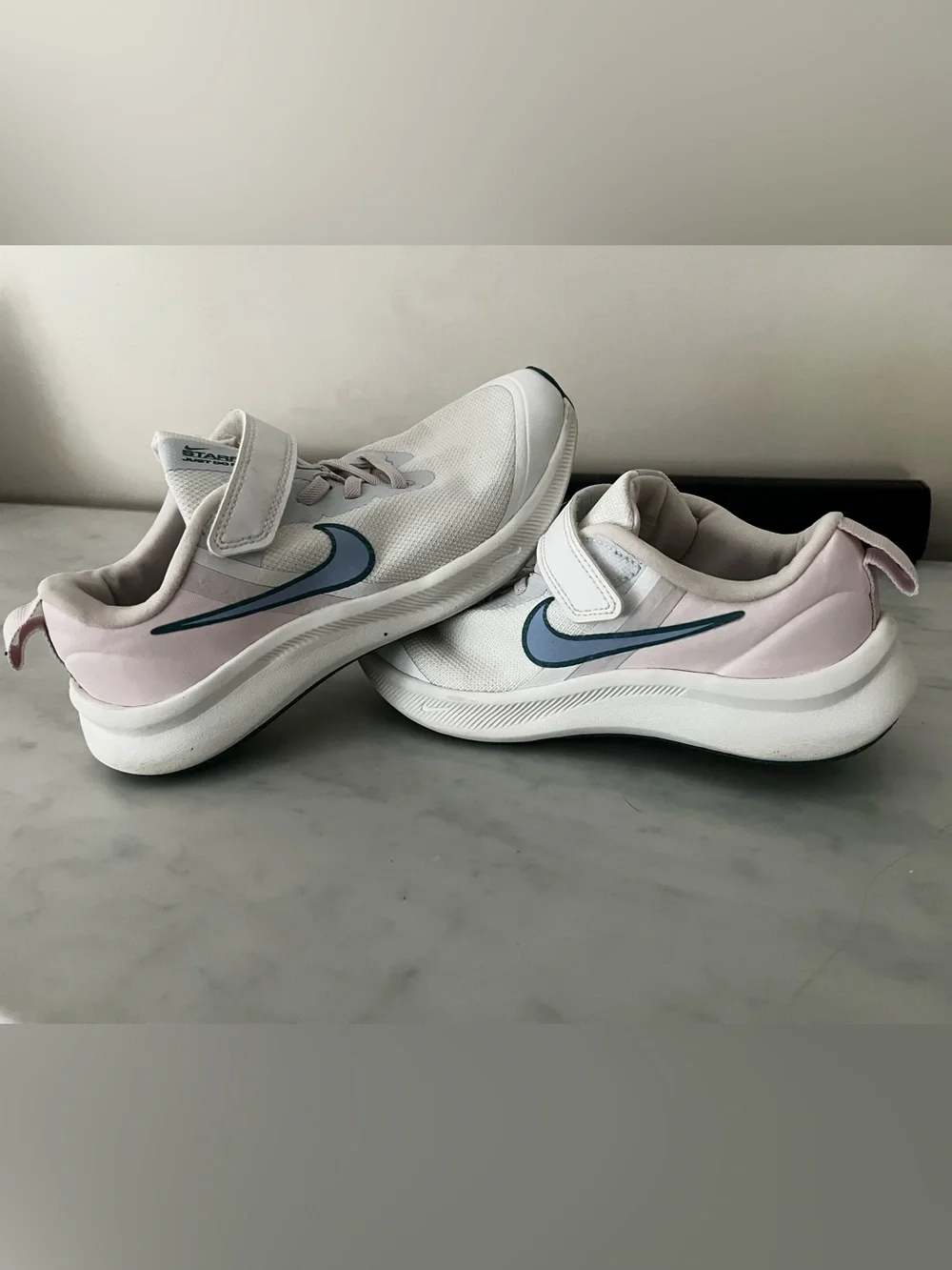 Nike White & Light Pink Kids' Shoes with Black Swoosh